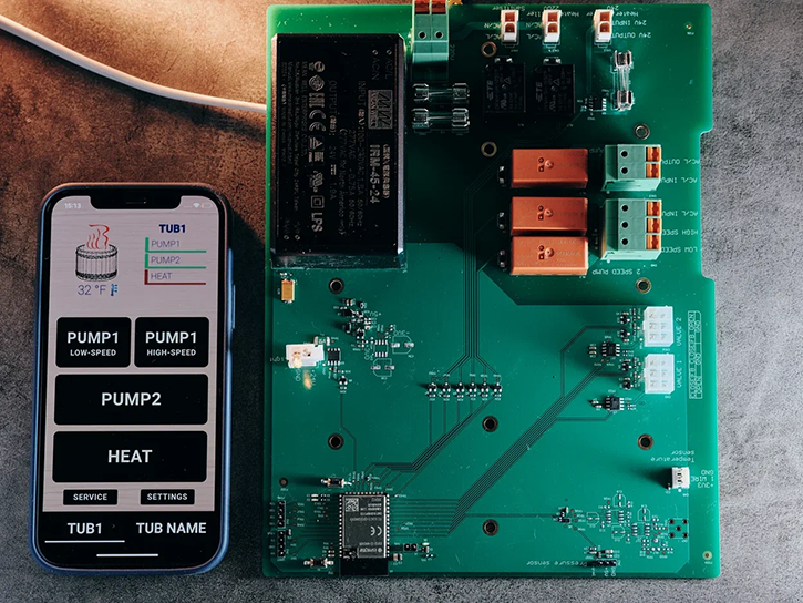 The hardware part and the mobile application for controlling hot tubs remotely.