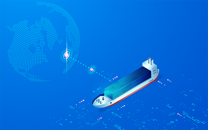 A ship in the sea is monitored via an IoT system remotely.