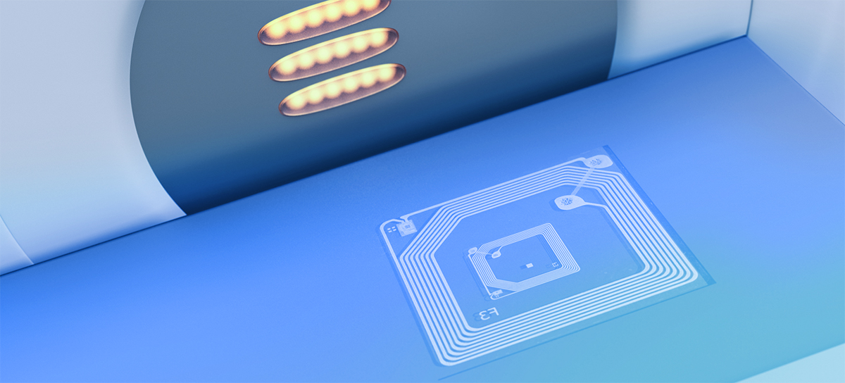 An RFID tag attached to a surface.