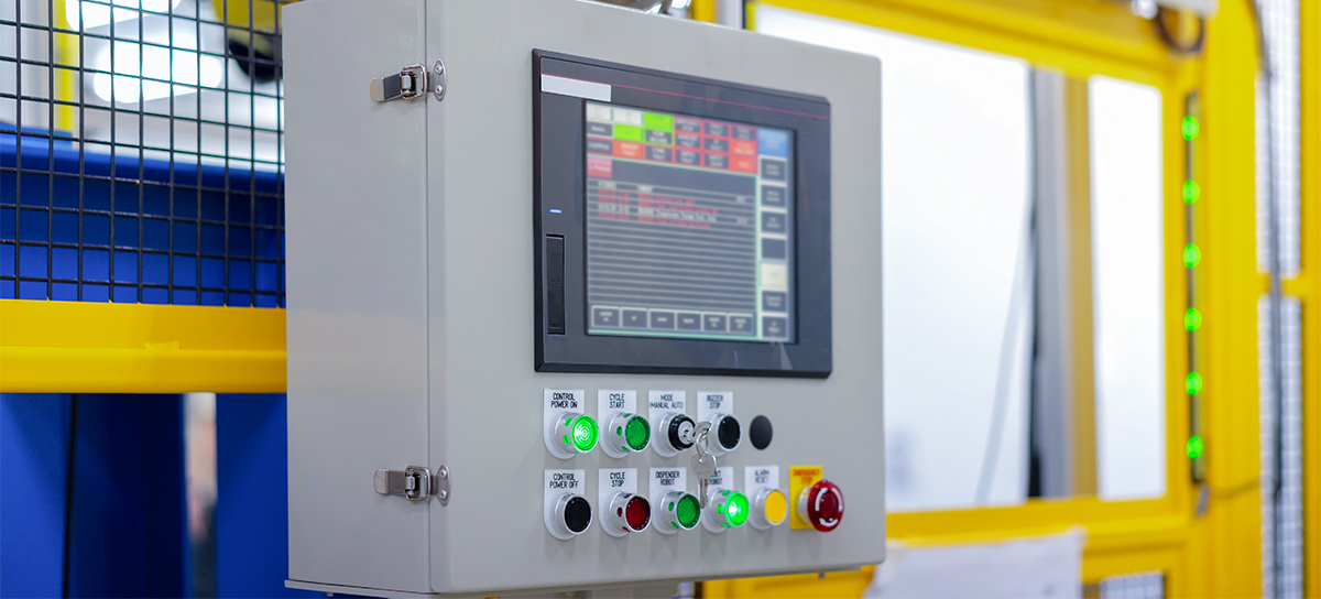 An HMI panel is installed on production equipment.