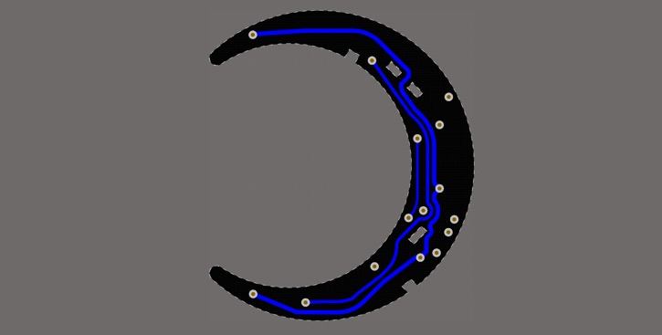 Non-standard moon-shaped PCB design.