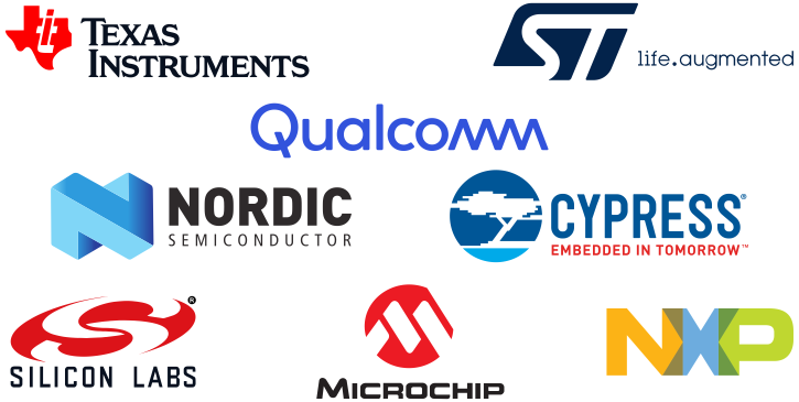 The logos of the companies that manufacture Bluetooth chips.