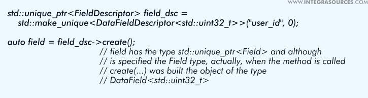 A block of programming code with the work of the DataField and DataFieldDescriptor classes used to store data.