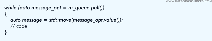 A piece of programming code from a messaging system for storing messages in a queue.