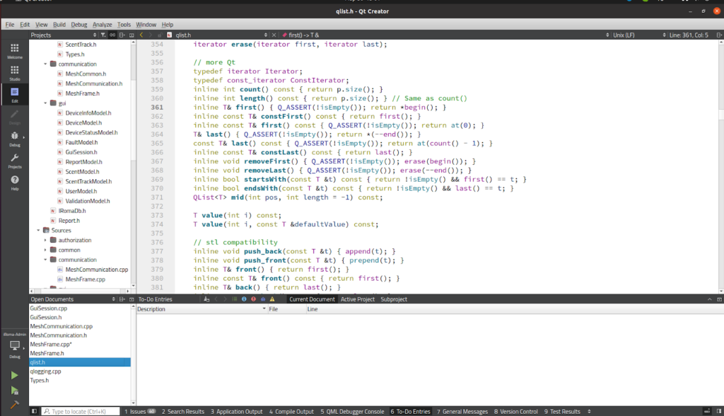 The screenshot of the Qt Creator IDE.