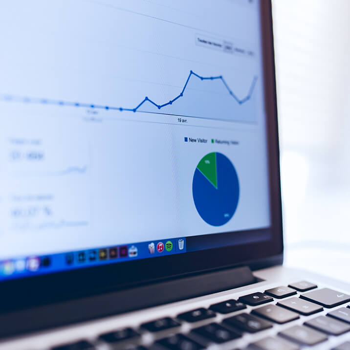 Graphs and charts on a laptop screen